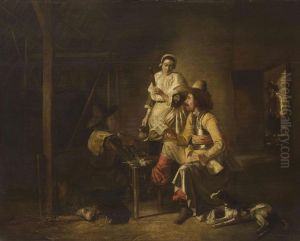 Soldiers with a Serving Maid in a Barn by Pieter De Hooch
