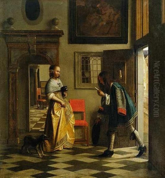 Interior with a young woman receiving a letter - view 1