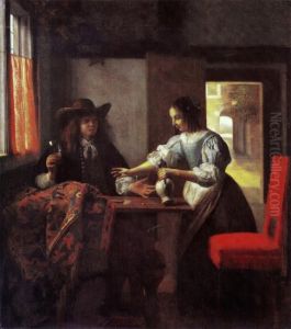 Der Weintrinker und die Dienstmagd by Pieter De Hooch