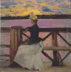 Marie Gallen at the Kuhmoniemi-bridge by Akseli Valdemar Gallen-Kallela