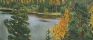 Lake view in autumn by Akseli Valdemar Gallen-Kallela