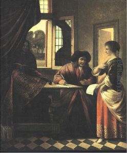 A Woman Standing before a Man Seated at a Table by Pieter De Hooch