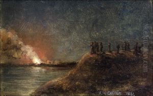Fire watchers on the shore. by unknown