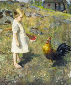 The girl and the rooster by Akseli Valdemar Gallen-Kallela