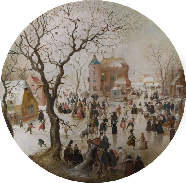 A Winter Scene with Skaters near a Castle - view 1