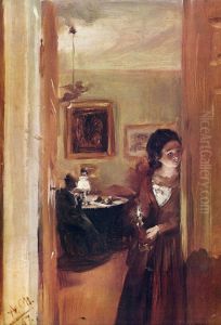 Wohnzimmer mit Menzels Schwester by Adolph von Menzel