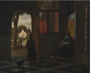 A Woman Seated at a Window and a Child in a Doorway by Pieter De Hooch