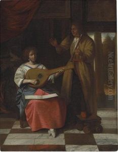 A Musical Trio in an interior by Pieter De Hooch