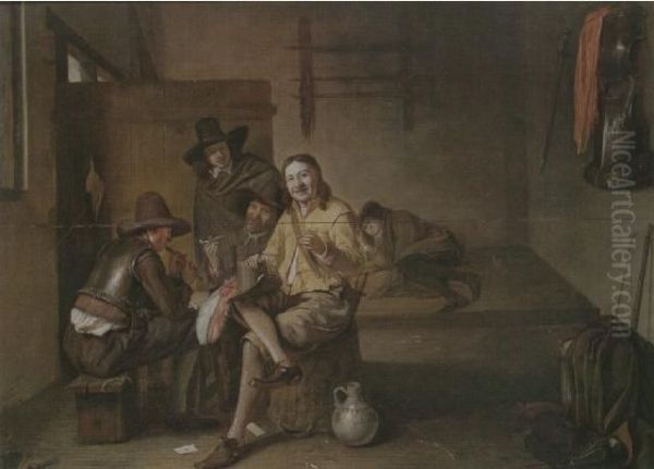 Interior with 5 soldiers and armor on the wall - view 1