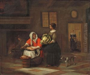 A Woman with a Duck and a Woman with a Cabbage by Pieter De Hooch