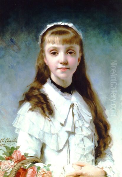 Portrait de jeune fille au panier de fleurs - view 1