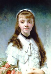 Portrait de jeune fille au panier de fleurs