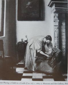 A Woman Placing a Child in a Cradle by Pieter De Hooch