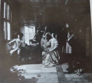A Merry Company with a Trumpeter by Pieter De Hooch