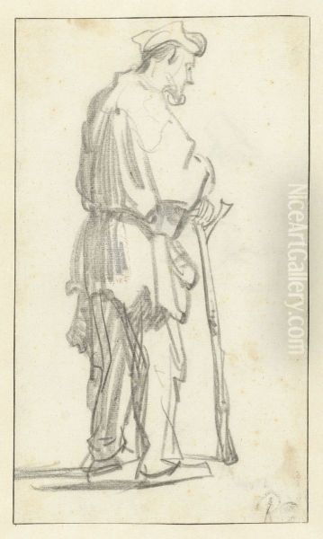 Man Leaning on a Stick, Facing Right - view 1