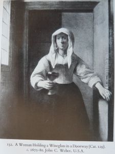 A Woman Holding a Wineglass in a Doorway by Pieter De Hooch