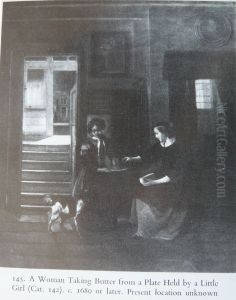 A Woman Taking Butter from a Plate Held by a Little Girl by Pieter De Hooch