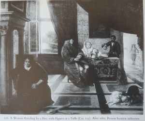 A Woman kneeling by a Fire with Figures at a Table A Woman kneeling by a Fire with Figures at a Table