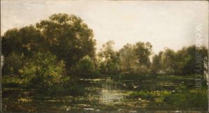 A River Landscape with Storks by Charles-Francois Daubigny