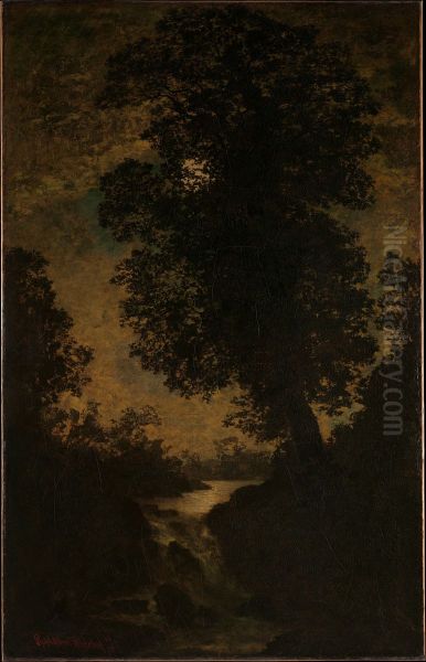 A Waterfall, Moonlight - view 1