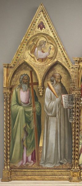 Saint Andrew and Saint Benedict with the Archangel Gabriel [left panel] - view 1