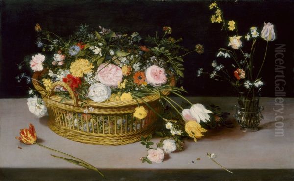 Flowers in a Basket and a Vase - view 1