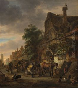 Workmen before an Inn by Isaac Van Ostade