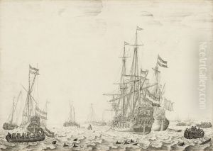 Dutch Ships near the Coast by Willem van de, the Elder Velde