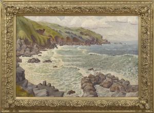 Seascape With A Rocky Shoreline by Henry Barlow Carter