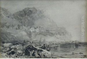 Brunswick Bay With Figures On A Rock In The Foreground by Henry Barlow Carter