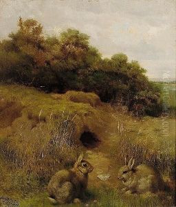 Rabbits In A Landscape by Henry William Carter