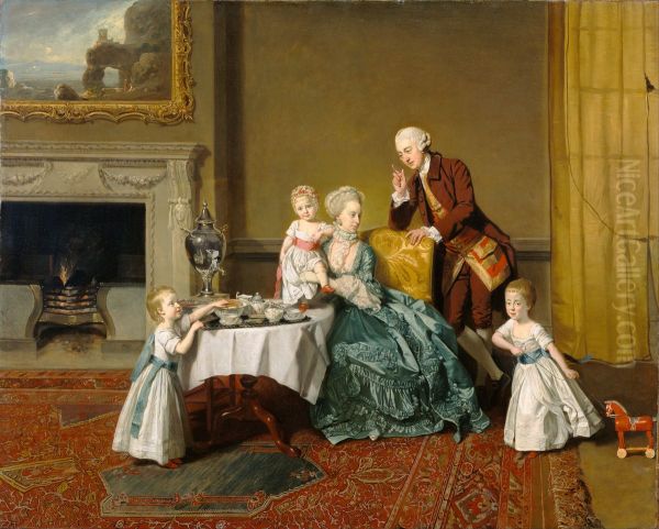 John Peyto-Verney, 14th Baron Willoughby de Broke(1738-1816), and his Family in the Breakfast Room at Compton Verney. At home in Compton Verney House, Warwickshire, built by him 1762-8. - view 1