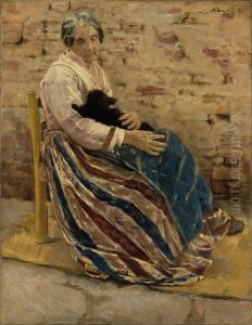 An Old Woman with Cat by Max Liebermann