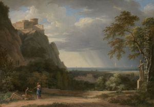 Classical Landscape with Figures and Sculpture by Pierre-Henri de Valenciennes