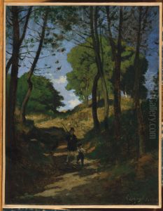 Fir Trees in Les Trembleaux, near Marlotte (Sapins aux Trembleaux a Marlotte) by Henri Harpignies