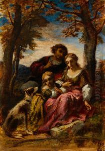 Figures and a Dog in a Landscape by Narcisse Virgilio Diaz
