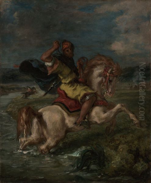 Moroccan Horseman Crossing a Ford - view 1