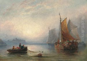 Fishing Boats In An Offshore Calm At Dusk
