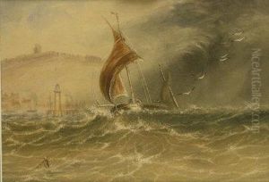 Fishing Smack In Choppy Seas Returning To Scarborough Harbou by Joseph Newington Carter