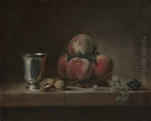 Still Life with Peaches, a Silver Goblet, Grapes, and Walnuts by Jean-Baptiste-Simeon Chardin