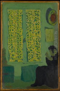 The Green Interior or Figure in front of a Window with Drawn Curtains by Jean-Edouard Vuillard