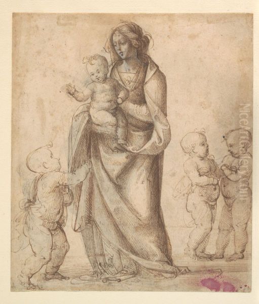 Madonna and Child with the Infant Saint John the Baptist and Two Putti (recto); Madonna and Child with the Infant Saint John the Baptist and a Putto (verso) - view 1