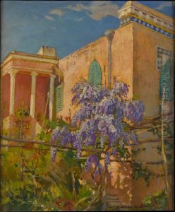 A House with Flowering Trees along the Amalfi Coast of Italy by Constantin Westchiloff