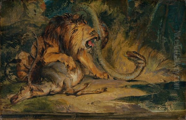 Lion Defending its Prey - view 1