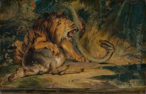 Lion Defending its Prey by Sir Edwin Henry Landseer