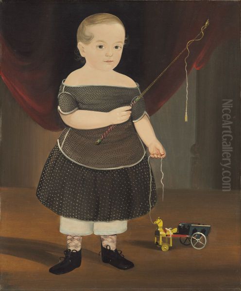 Boy with Toy Horse and Wagon - view 1