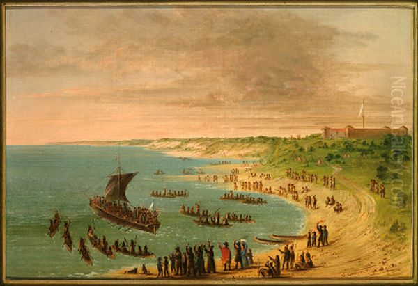 the expedition leaving fort frontenac on lake ontario - view 1