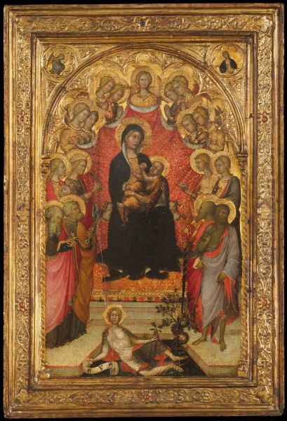Madonna and Child Enthroned with Saint John the Evangelist, Saint Peter, Saint Agnes, Saint Catherine of Alexandria, Saint Lucy, an Unidentified Female Saint, Saint Paul, and Saint John the Baptist, w - view 1