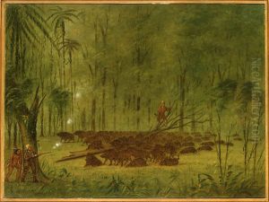 A Fight with Peccaries - Caribbe by George Catlin