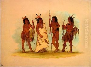Apachee Chief and Three Warriors by George Catlin